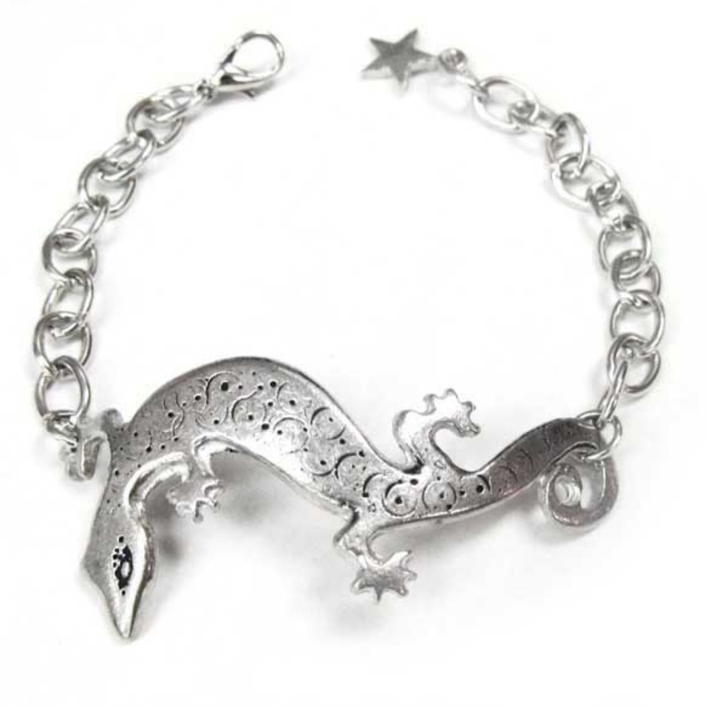 Lizard bracelet pewter gecko salamander jewelry